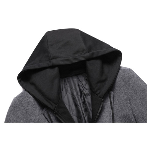New Men's Korean Style Casual Long Coat with Detachable Hat Trendy Outerwear Men's Long Sleeve Wholesale