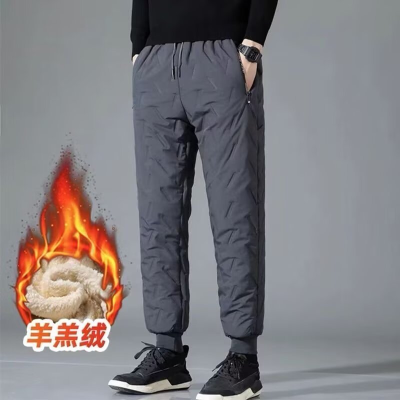 秋冬男士经典加绒羊羔绒棉裤男休闲纯色直筒束脚休闲男士棉长裤