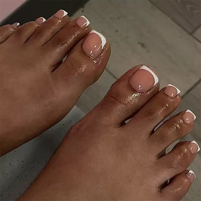Cross-Border New Products European and American Dark Toenails Dark Nude Short Toenails African Manicure Square Head French Nails