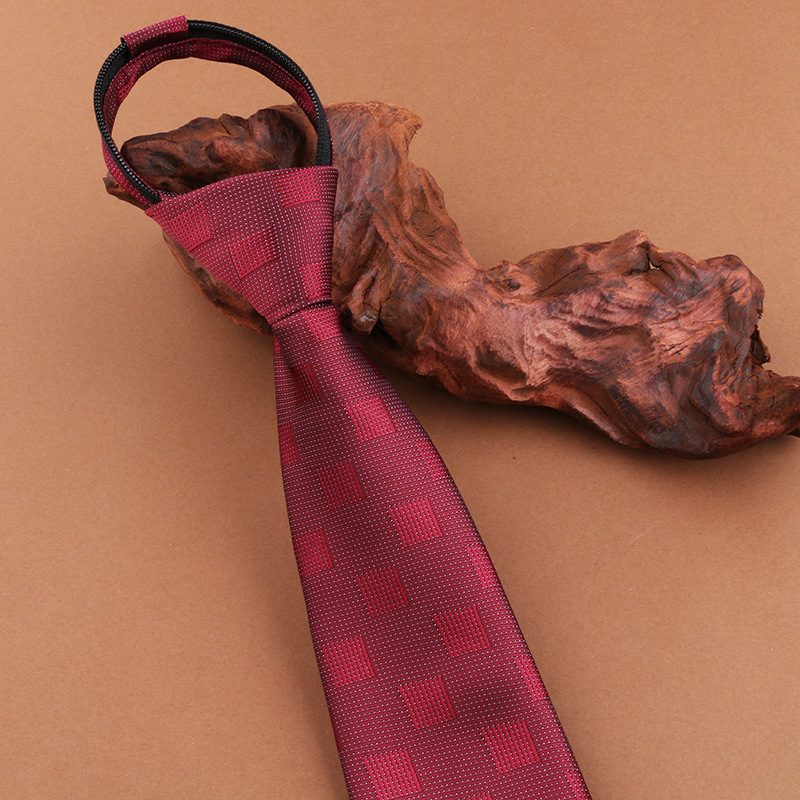 (지퍼형) 8cm 격자무늬 레드 체크 넥타이