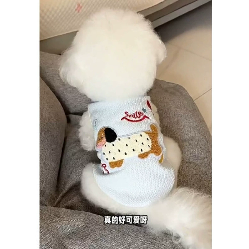 Собачья одежда весна-лето новый стиль с буксировкой пряжки милая такса вышитая жилет маленький щенок Тедди Биби