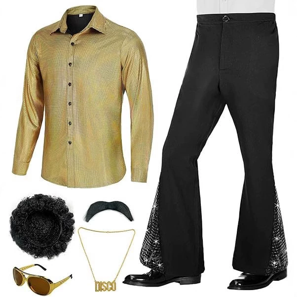 Дискотечная мужская одежда для выступлений 2025: мужская рубашка с длинным рукавом, брюки, ретро-костюм для сцены и косплея.