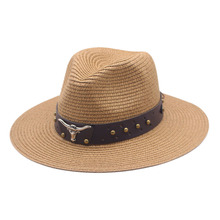 新款春夏季男士巴拿马草帽编织遮阳帽爵士礼帽度假沙滩防晒太阳帽