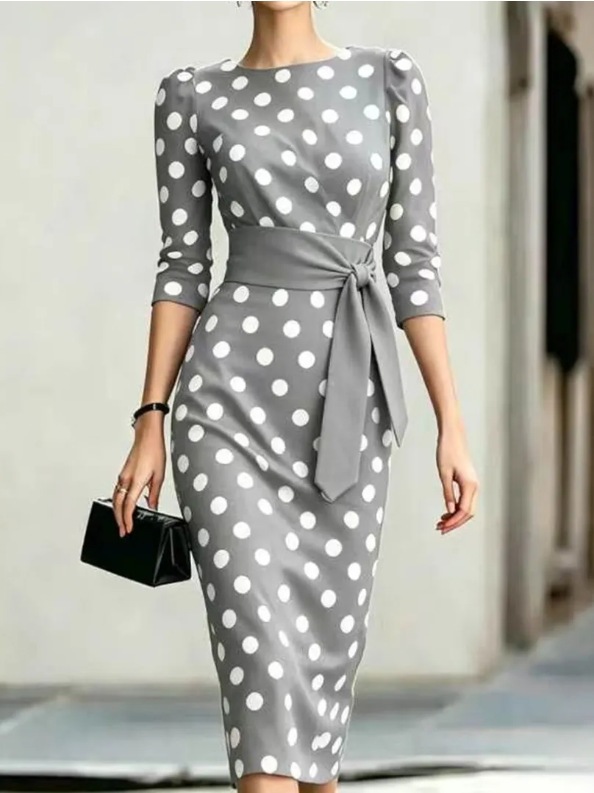Vestido de punto de onda transfronterizo 26 verano y otoño nuevo elegante vestido de moda simple Amazon independiente de mujer image 12