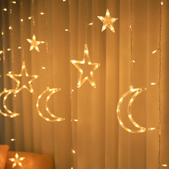 Solar Star Moon Curtain Lamp Christmas Festival Bedroom Decoration Three Stars March Colorful Waterproof LED Light String