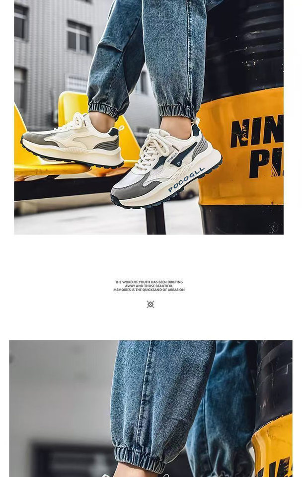 Giày sneaker nam thân lưới thoáng khí chống hôi, đế cao su gót thấp 1–3 cm, dây buộc phía trước — 0766 trắng xanh, 0766 đen xám, 0766m Đỏ chi tiết 5