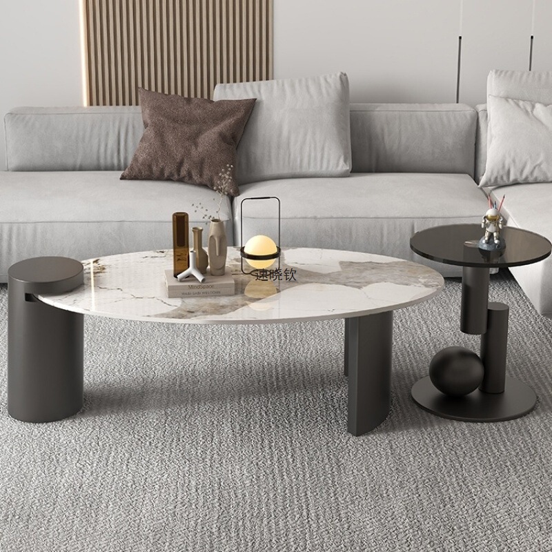 Minimalist Modern Italian Light Luxury Slate Coffee Table Light Luxury Modern Small Apartment Living Room Home Coffee Table Oval Tea Table