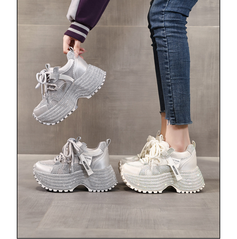 Giày sneaker nữ đế dày tăng chiều cao phối đá lấp lánh lưới thoáng khí — màu be chi tiết 17