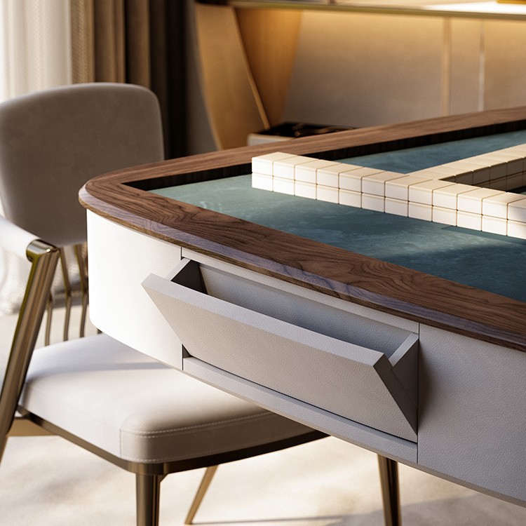 Mesa de mahjong de lujo ligero, villa de alta gama, nogal, mesa de mahjong eléctrica automática, máquina de mahjong de madera maciza multifuncional para el hogar