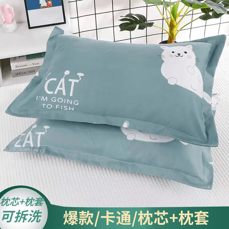 枕头套装单人一只带枕套可拆洗学生成人护颈枕头芯一对装