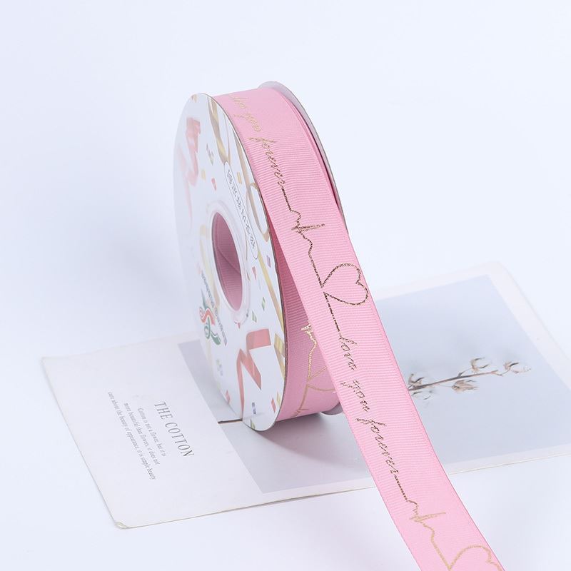Cinta de embalaje de flores Cinta de seda estampada en caliente Letras inglesas Ramo de flores Cinta de lazo de 2,5 CM