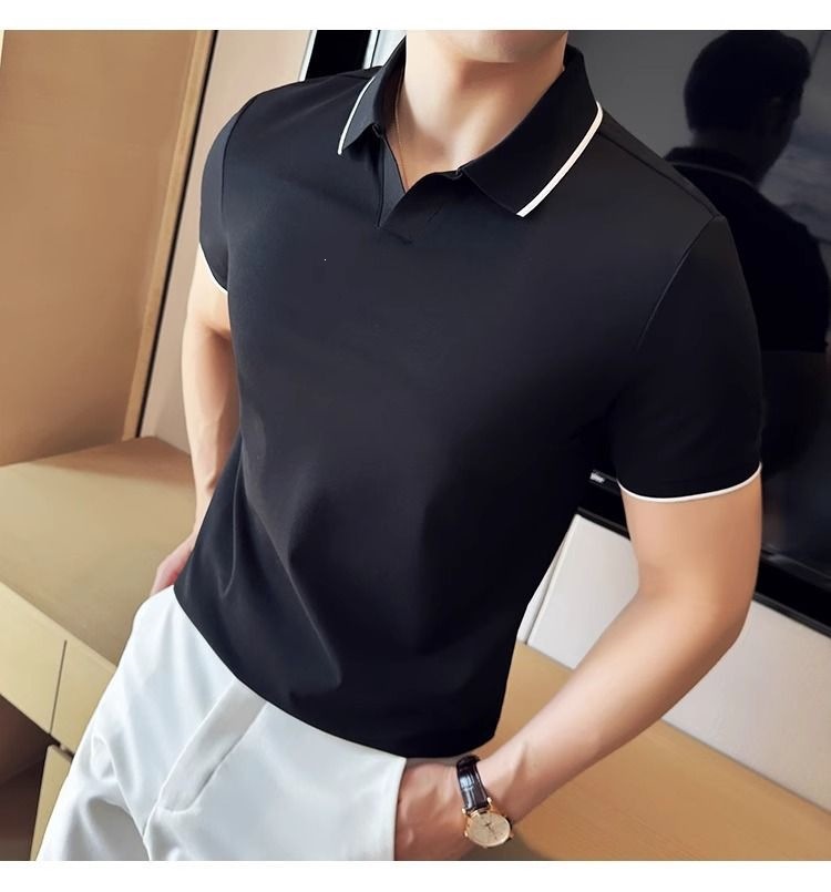 Áo Polo Nam Cổ Bẻ Vải Lụa Băng Mát Mùa Hè Tay Ngắn — màu đen, Cao bồi xanh, màu trắng chi tiết 12
