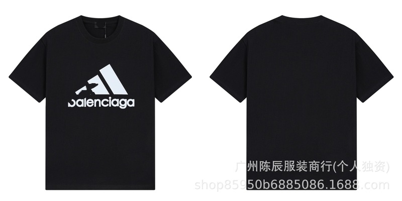 跨境高品质奢潮印花字母logo短袖潮牌外贸B家圆领男女百搭宽松T恤|undefined