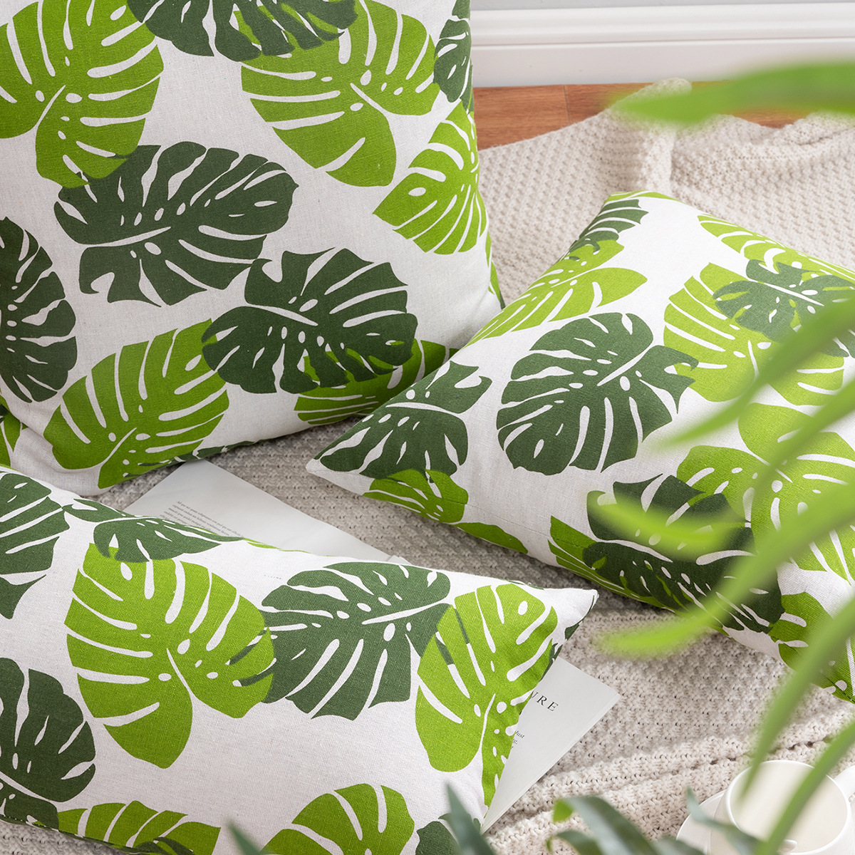 Funda de almohada de hoja de plátano elástica transfronteriza Funda de cojín de sofá simple Comercio exterior Funda de almohada del sudeste asiático Sin núcleo