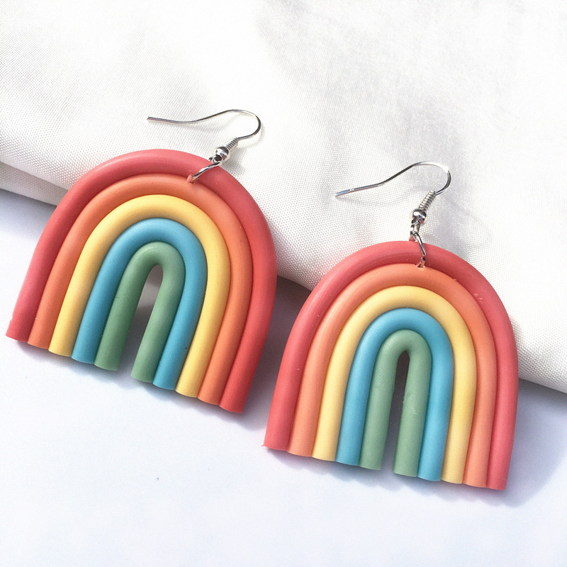 Rainbow Color Soft Pottery Earrings Geometric U-shaped Pottery Clay Drop Earrings