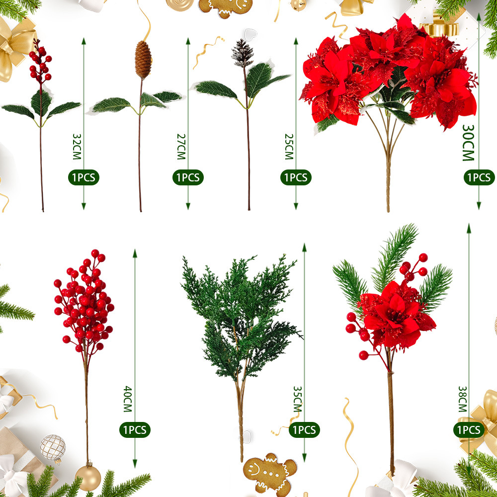 Navidad flores de polvo de oro flores simuladas Navidad bayas tapones de escritorio props de disparo de diseño de decoración del día del árbol de Navidad