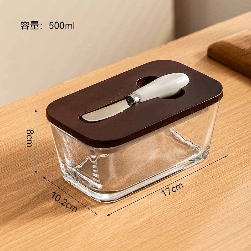 Transfronterizo Amazon nueva cubierta de vidrio queso mantequilla queso pastel caja de postre plato de mantequilla nórdica con cuchillo