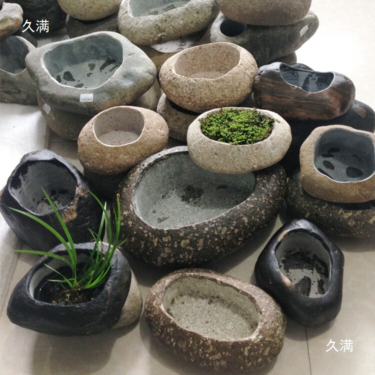 Zen-Style Small Flower Pot with Pebbles, Original Succulent Calamus Money Grass, Natural Stone Fish Tank, Creative Narcissus Pot, Floor-Standing Type