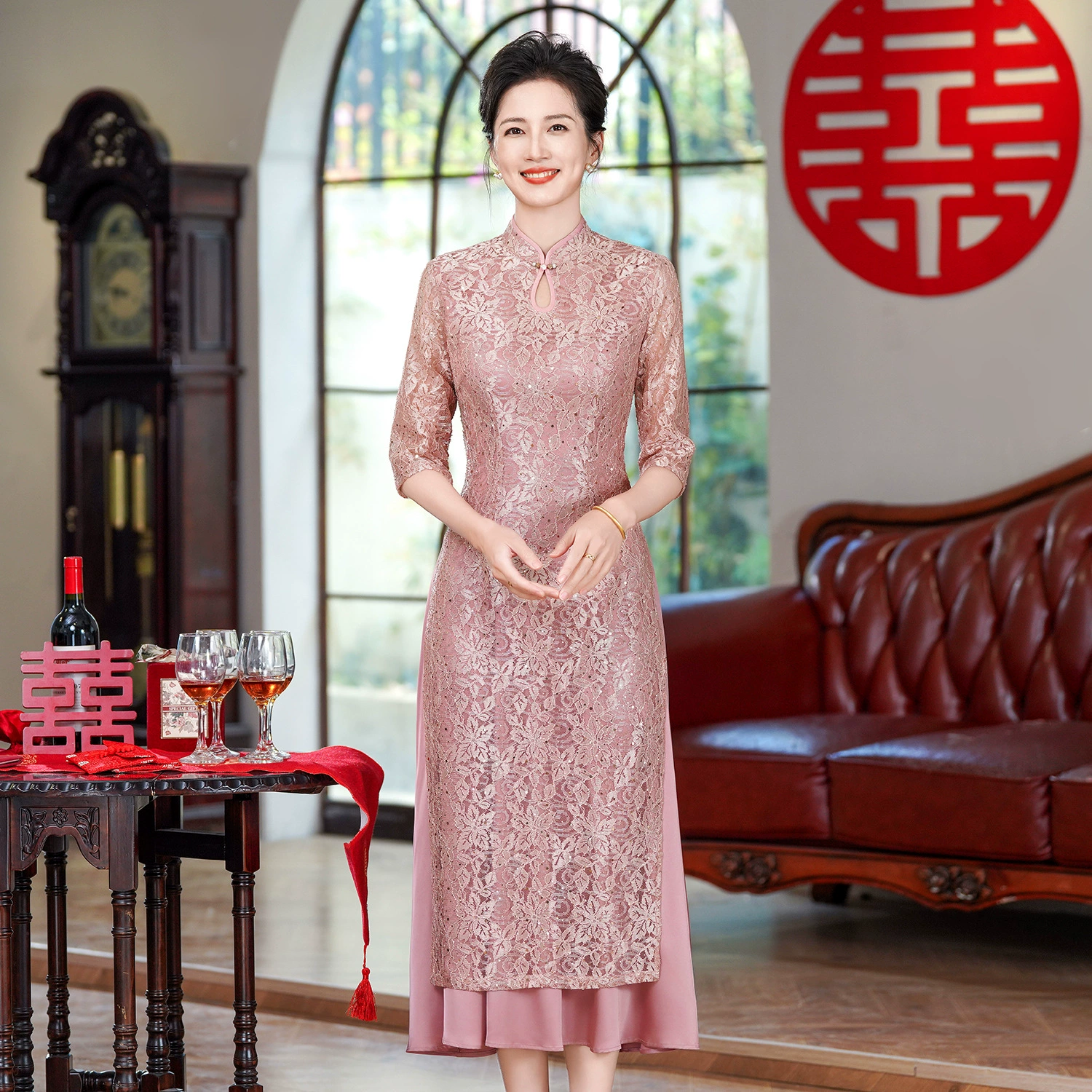 Новое 2025 летнее художественное ретро платье высокого класса кружева свадебный праздник чонсам завод оптовая продажа