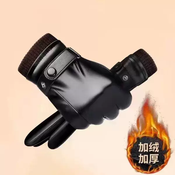 Winter Leather Gloves Men's Riding fleece-lined Thickened Warm Windproof Waterproof Touch Screen Winter Motorcycle Riding Gloves