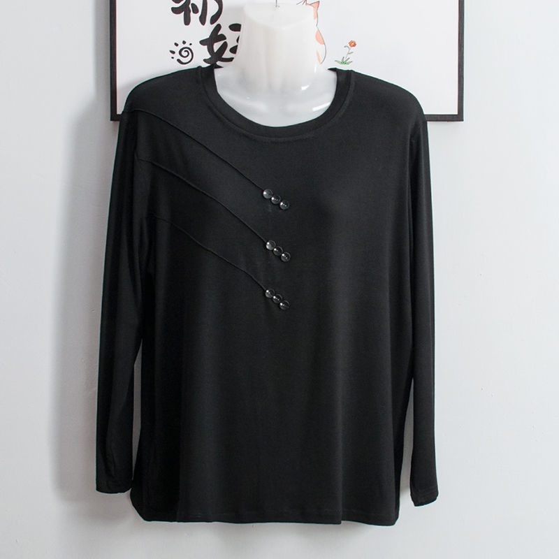 中高年女性のモーダル長袖Tシャツ2025新作秋服ゆったり大きいサイズママ秋服ボトムシャツトップス|undefined