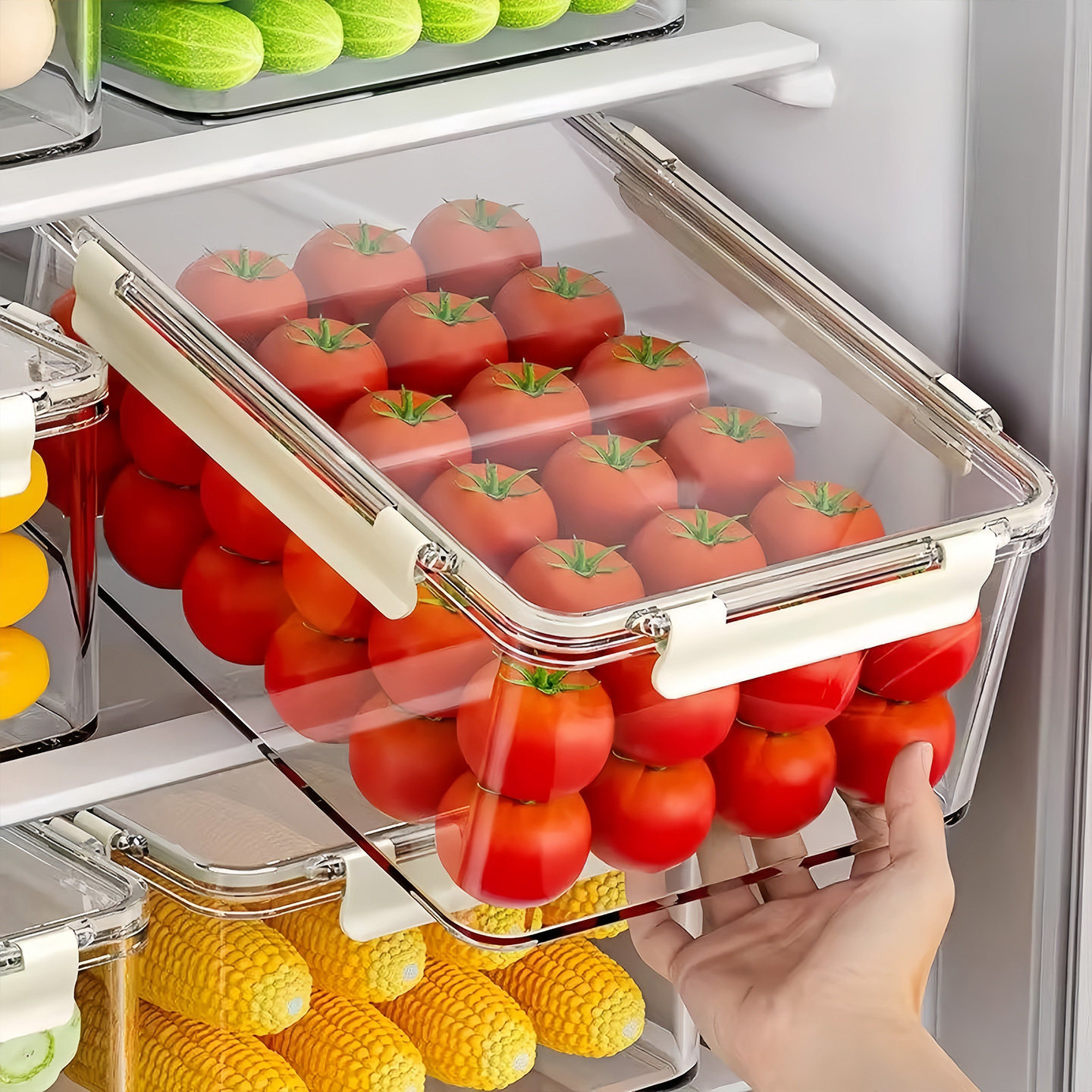 Caja de almacenamiento de refrigerador de grado alimenticio Caja de sellado transparente congelada Caja de pepinos de frutas a prueba de humedad Gran capacidad