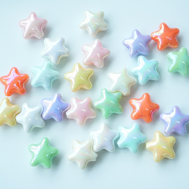 Bright Five-pointed Star Electroplated Color DIY Mobile Phone Chain Beaded Material Straight Hole Cream Glue Bead Jewelry Accessories Solid Color