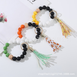 Creative wooden beads silicone beads tassel bracelet wrist keychain bag pendant key ring
