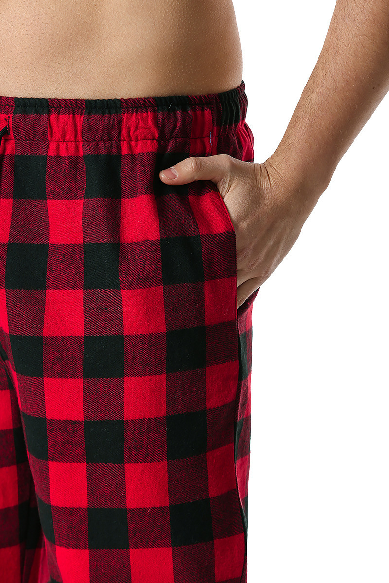 Men's Flannel Pajama Pants Casual Long Pants Cotton Plaid Straight Pants with Side Pockets Homewear_voghion.com