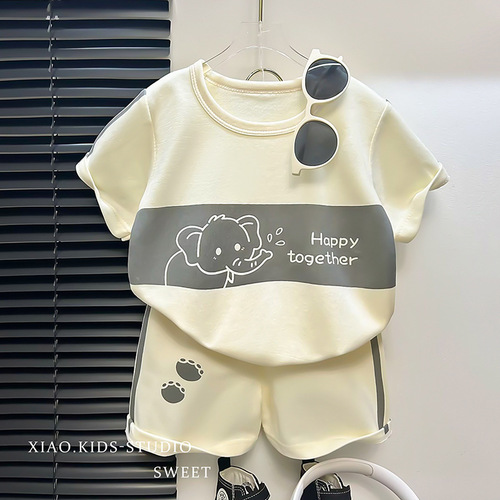 2024 new children's short-sleeved suit striped girls boys 't-shirt summer baby baby clothes Korean children's wear