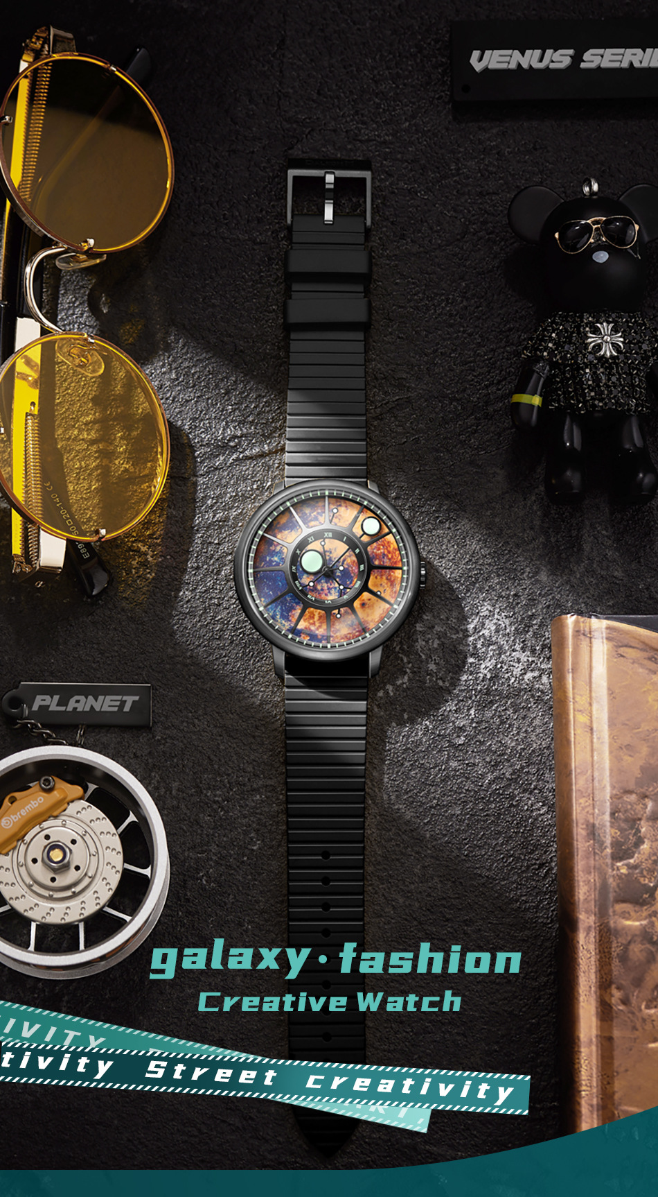 Đồng hồ nam automatic cơ khí chống nước G7008 — Dây đeo cà phê đen, Vỏ đen Mặt đỏ Đai đen, Vàng Shell đỏ mặt dải, Blue Shell Blue mặt dải màu xanh chi tiết 1