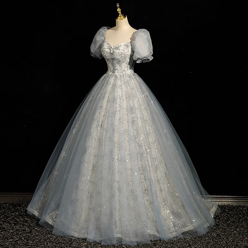 Vestido de noche francés de alta gama arte vocal Prueba de belleza vestido solo princesa azul Hada pettiskirt anfitrión