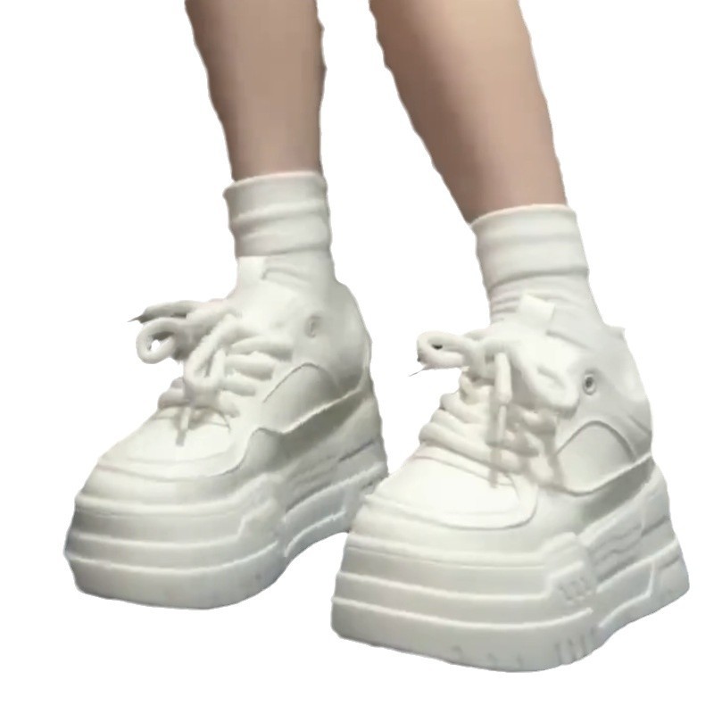 Calzado deportivo blanco para mujer, plataforma de primavera y otoño, plataforma, zapatos blancos, punta redonda, zapatos de tabla de pan con cordones, zapatos casuales para niños