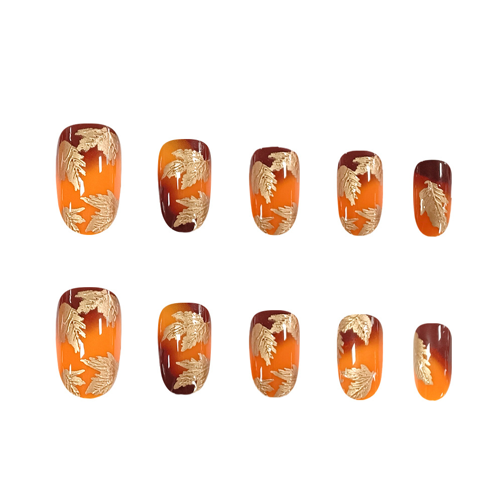 Comercio exterior estereoscópico oro de arce otoño manicure estilo de lujo retrógrado desgaste de uñas 24 piezas de parche de uñas image 5