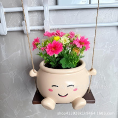 国境を越えた新しい大きなかわいいスイング植木鉢丸顔座り植木鉢植物装飾装飾品