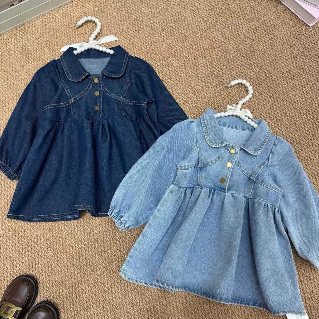 Girls' Denim Dress 2026 Autumn Korean Style Sweet Cool Casual A-line Denim Dress with Lining Children's Clothing Wholesale