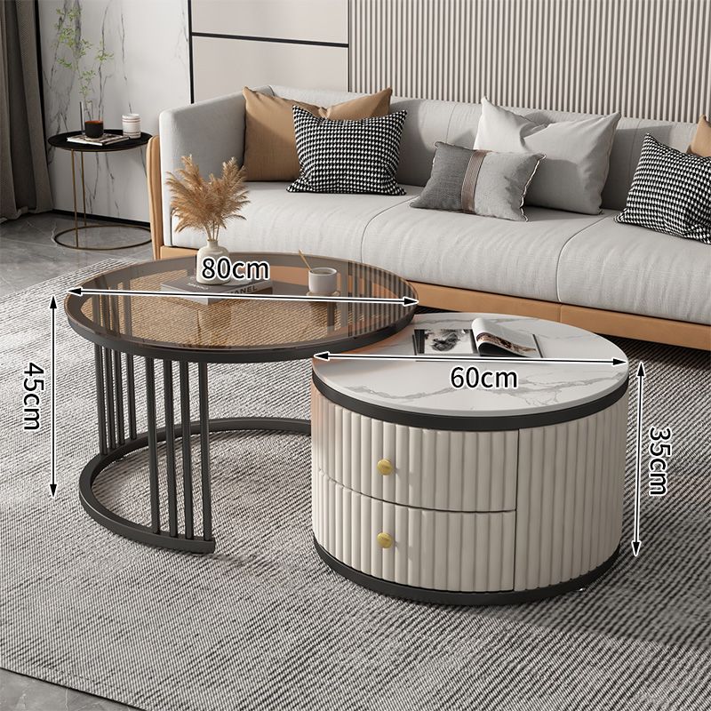 Mesa de café nórdica moderna simple apartamento pequeño Placa de roca mesa de café combinación redonda Luz de lujo sala de estar mesa de té en casa estilo crema