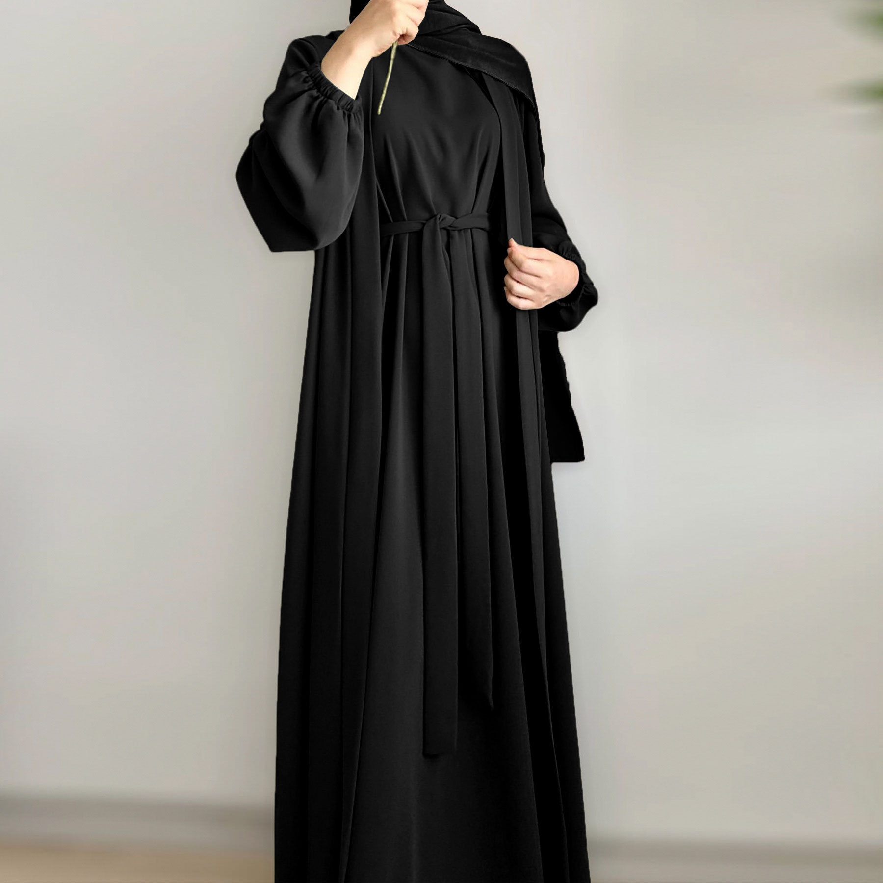 2025 Spring New Arrival Turkey Dubai Solid Color Two-Piece Women's Robe Dress_ecoleips.com