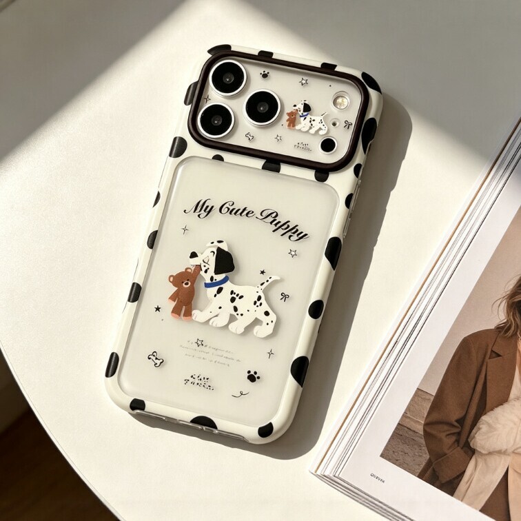 Cartoon spotted dog and bear design, suitable for iPhone 181716/15/14 Pro, and iPhone 13/12/11 Pro Max, transparent case Cartoon spotted dog and bear design, suitable for iPhone 181716/15/14 Pro, and iPhone 13/12/11 Pro Max, transparent case
