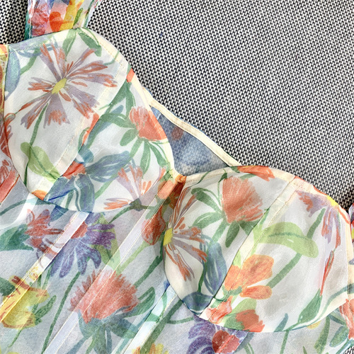 Butterfly wing fishbone cogan yarn printed collar camisole with sexy off-shoulder top for women's summer outer wear new fashion