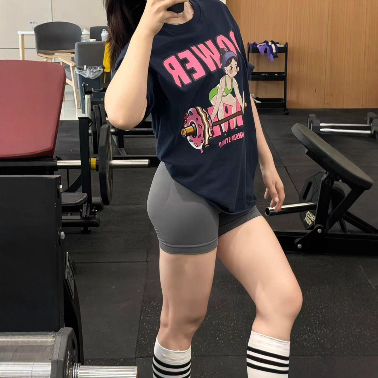Heavy Weight Cotton Loose Fitness Iron Sports Short-Sleeved Women's T-Shirt Casual Yoga Sports Loose Top