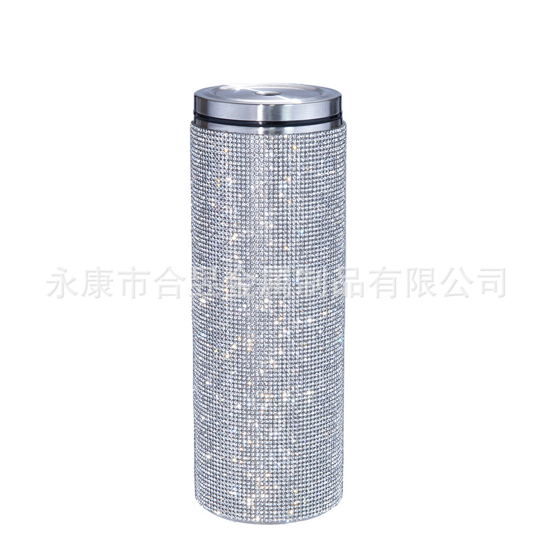 20oz Comercio exterior moda nuevo diamante paja 304 Acero inoxidable recta taza de vacío completo diamante taza de café