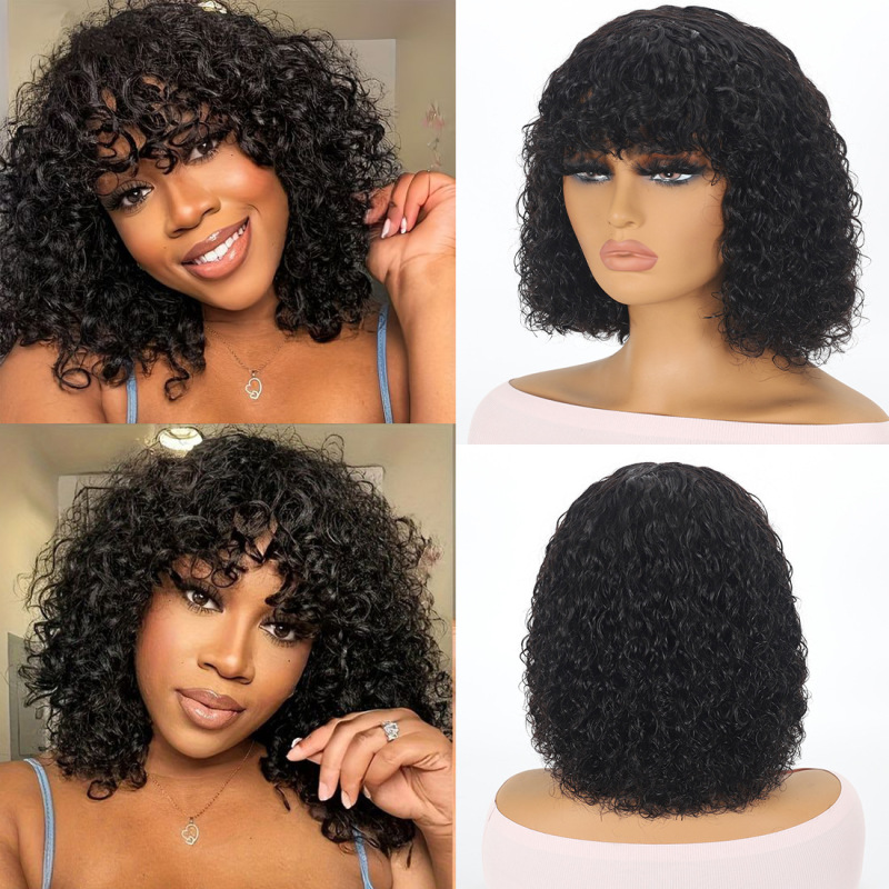 夏の热い贩売レディース机构ショートヘアヘアカーラーhuman hair wigリアルヘアウェーブヘッドカバーかつらフルヘア|undefined