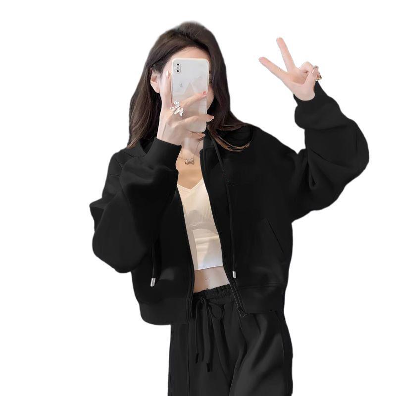 运动套装女春季2025年新款短款连帽开衫卫衣外套开春穿搭一整套女|undefined