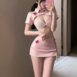 夜梦美甜心俏护士绑带COS护士服性感纯欲风内衣超短紧身睡裙qqny
