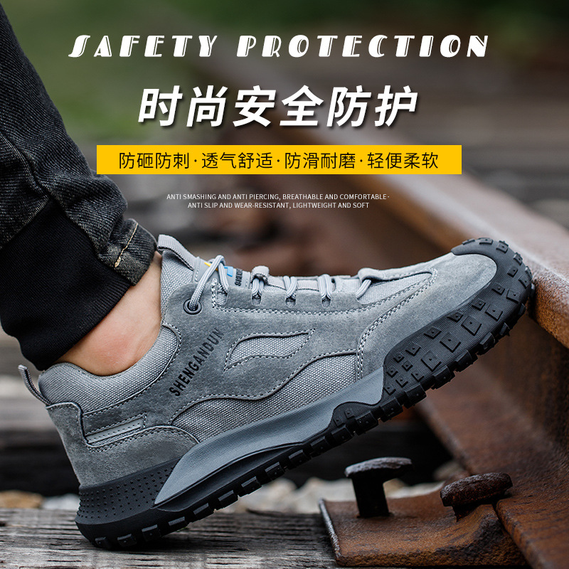 Zapatos de seguro laboral transfronterizos, zapatos de protección de seguridad para hombres de cuatro estaciones, transpirables, ligeros, a prueba de golpes y a prueba de puñaladas, zapatos de trabajo de seguro laboral
