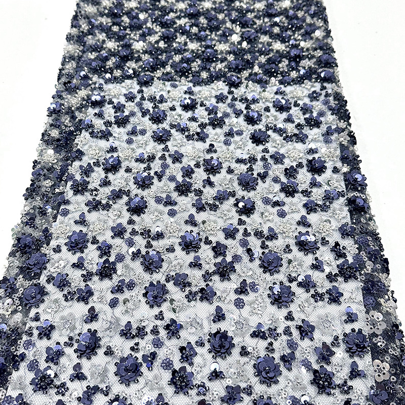 Spot sequinilla pequeña flor de ciruela cuentas tubo bordado de tela de bordado tridimensional de moda vestido de boda tela image 12