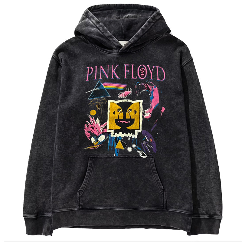 Pinke Floyd Pink Floyd men's high street rock distressed washed vintage waxed hooded sweater