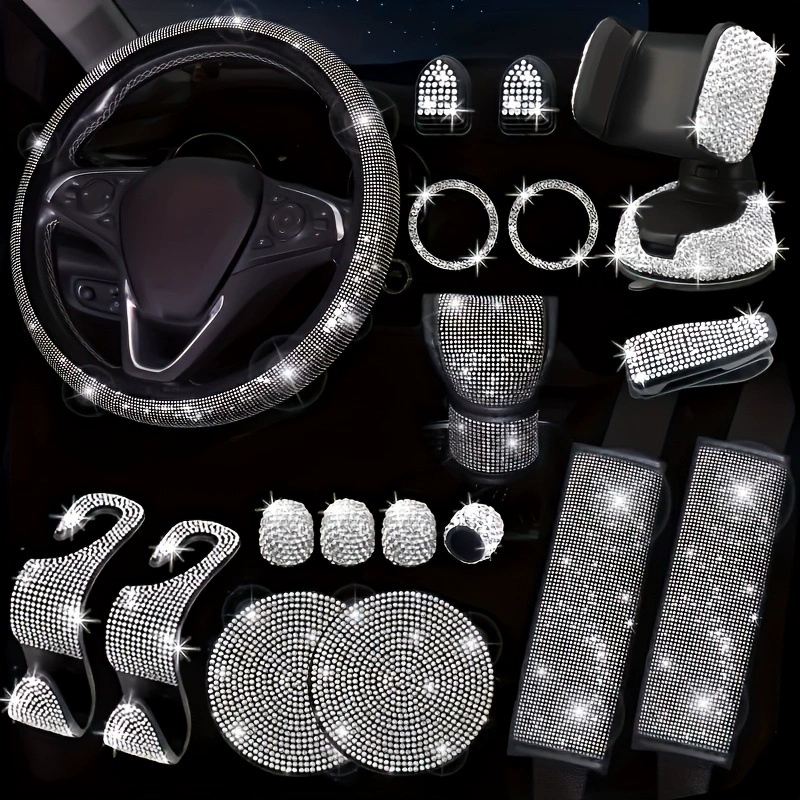 Новый автомобильный чехол на руль, инкрустированный бриллиантами держатель для мобильного телефона, крышка воздушного сопла, подставка, плечевой крючок, трансграничный популярный набор