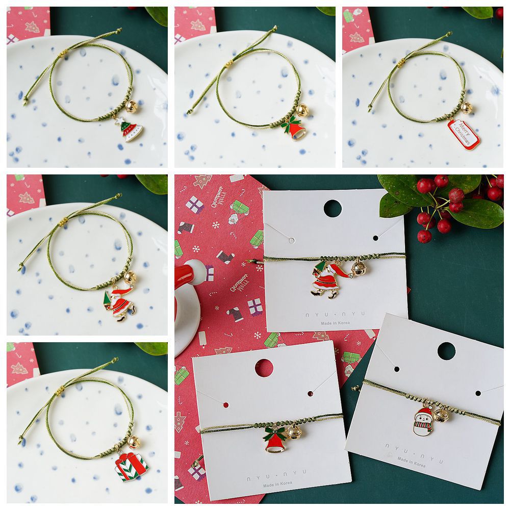 Cute Christmas Tree Santa Claus Snowman Alloy rope Knitting Enamel Christmas Unisex Bracelets 1 Piec